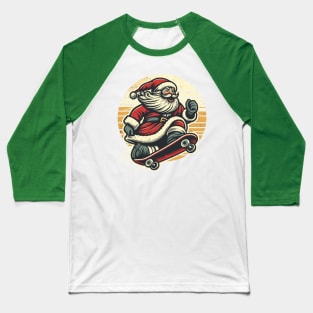 Shreddin' through the Snow: Vintage Santa's Skateboard Sleigh Ride Baseball T-Shirt